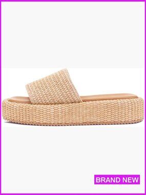 Women Raffia Espadrille Platform Slides Woven Straw Beach Vacation Shoes